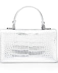 Luxury Leather Maya Top Handle Crossbody Bag, Silver Croc Effect, back