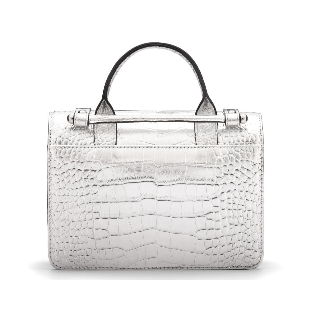 Mini top handle Harmony music bag, silver croc, back view