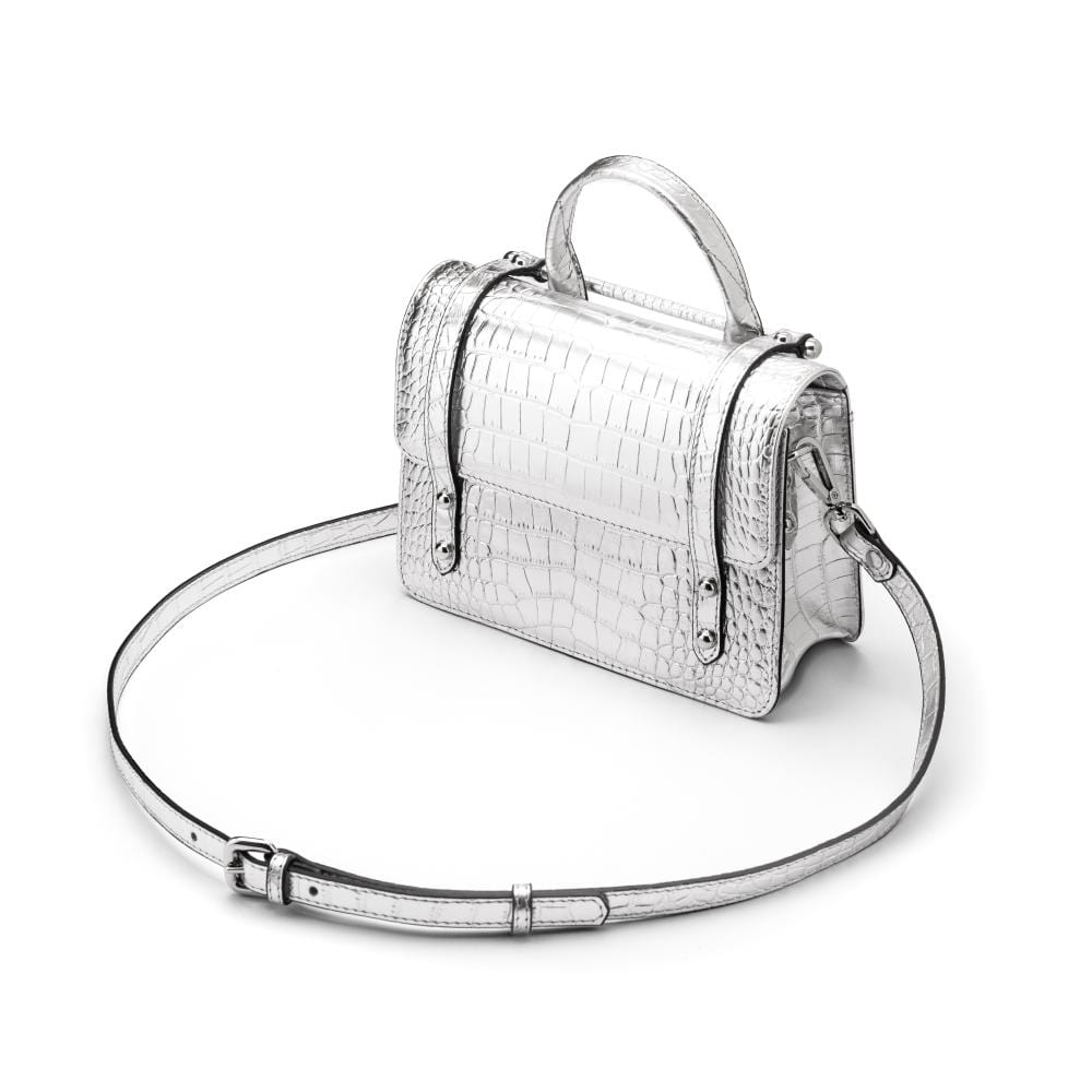 Mini top handle Harmony music bag, silver croc, with detachable strap