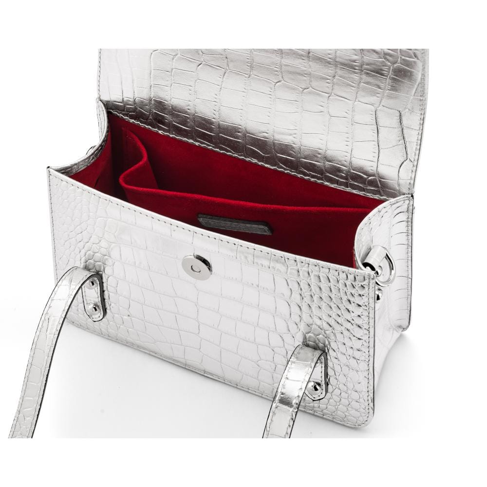 Mini top handle Harmony music bag, silver croc, inside