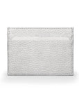 Flat leather credit card wallet 4 CC, silver pebble grain, front