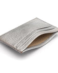 Flat leather credit card wallet 4 CC, silver pebble grain, inside