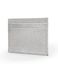 Flat leather credit card wallet 4 CC, silver pebble grain, side