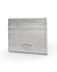 Flat leather credit card wallet 4 CC, silver pebble grain, back