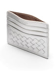 Flat woven leather card holder, silver, open