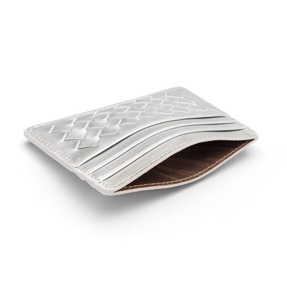 Flat woven leather card holder, silver, inside