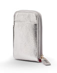 Leather card case with zip, silver, front view