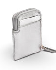 Leather card case with zip, silver, back