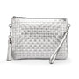 Leather woven cross body bag, silver, front view