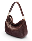 Melissa slouchy leather woven bag with zip closure, burgundy, side