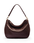 Melissa slouchy leather woven bag with zip closure, burgundy, front