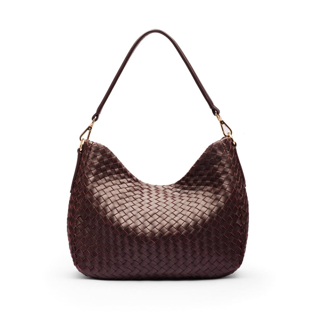 Melissa slouchy leather woven bag with zip closure, burgundy, back