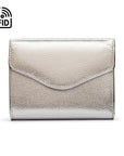 RFID Large leather purse with 15 CC, silver, front