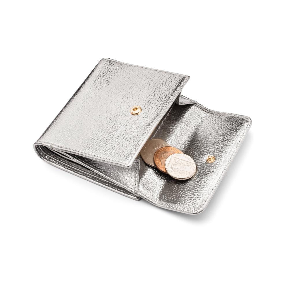 RFID leather purse, silver, coin purse