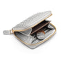 Small zip around woven leather accordion purse, silver, inside
