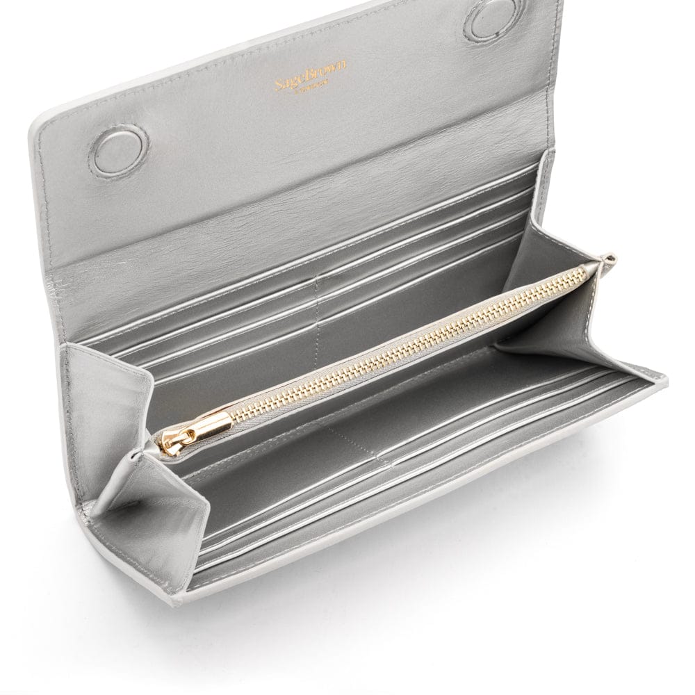 Woven leather concertina purse, silver, inside