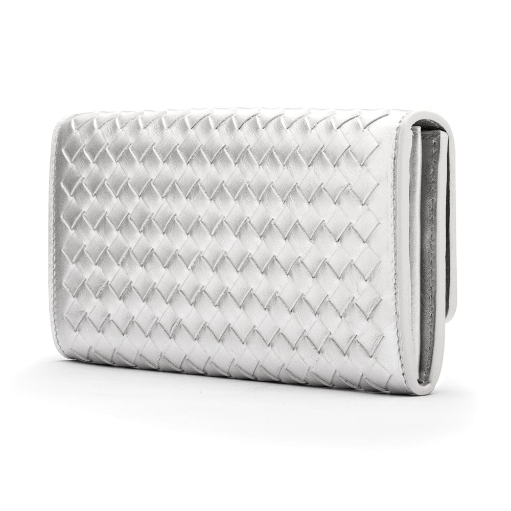 Woven leather concertina purse, silver, back