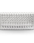 Woven leather concertina purse, silver, front