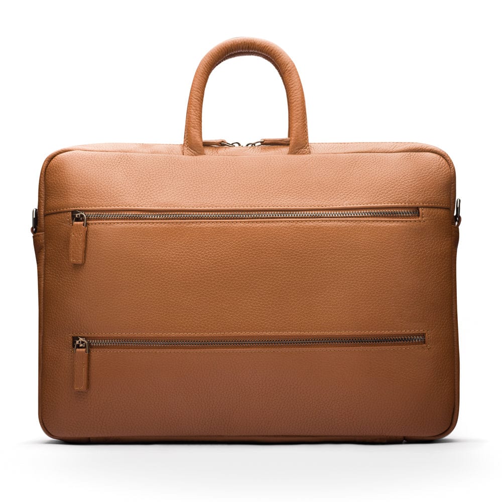 15" slim leather laptop bag, tan, back