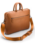 15" slim leather laptop bag, tan, with strap