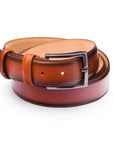 Men's burnished leather belt, tan, front