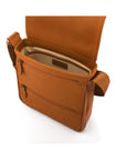 A4 portrait medium leather messenger bag, tan pebble grain, inside