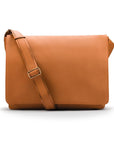 Men's large leather messenger bag, tan pebble grain, front