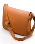 Men's large leather messenger bag, tan pebble grain, side