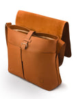 Men's large leather messenger bag, tan pebble grain, open