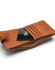 Compact leather RFID billfold wallet with tab, tan, inside