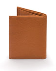 Compact leather wallet with 6 credit card slots and 2 ID windows, tan, back