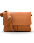 Leather messenger bag, tan pebble grain, front