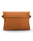 Leather messenger bag, tan pebble grain, back