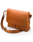 Leather messenger bag, tan pebble grain, side