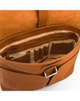 Leather messenger bag, tan pebble grain, inside