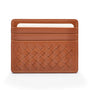 Flat woven leather card holder, tan, front