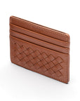 Flat woven leather card holder, tan, back