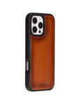 iPhone 16 Pro case in leather with RFID, tan, side back cover