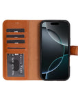 iPhone 16 Pro case in leather with RFID, tan, open