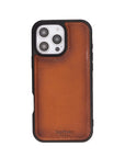 iPhone 16 Pro case in leather with RFID, tan, back cover