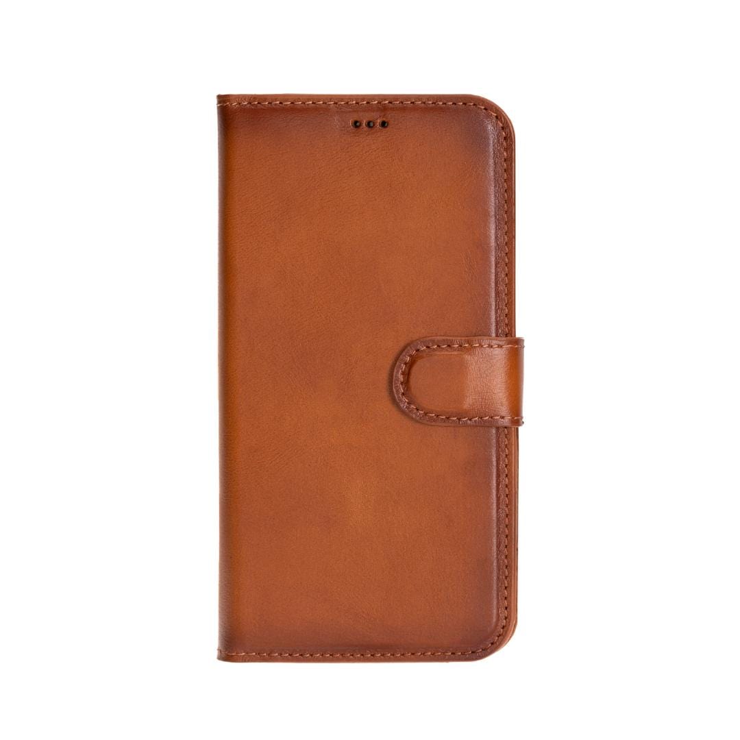 iPhone 16 Pro case in leather with RFID, tan, front