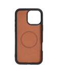 iPhone 16 Pro Max case in leather with RFID, tan, inside phone cradle