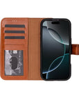 iPhone 16 Pro Max case in leather with RFID, tan, open