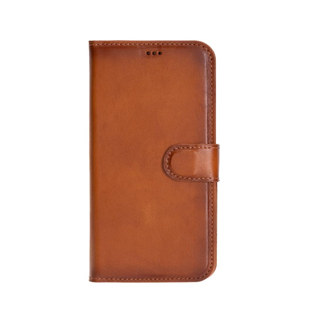 iPhone 16 Pro Max case in leather with RFID, tan, front