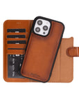 iPhone 16 Pro Max case in leather with RFID, tan, detachable phone cradle