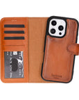 iPhone 16 Pro Max case in leather with RFID, tan, with detachable phone cradle