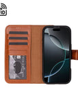 iPhone 16 Pro Max case in leather with RFID, tan, inside