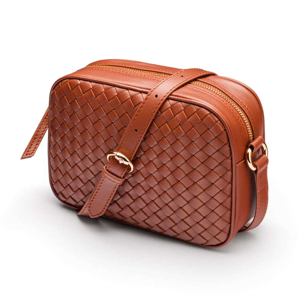 Ivy woven leather camera bag, tan, front