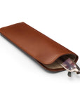 Large leather glasses case, soft tan, open