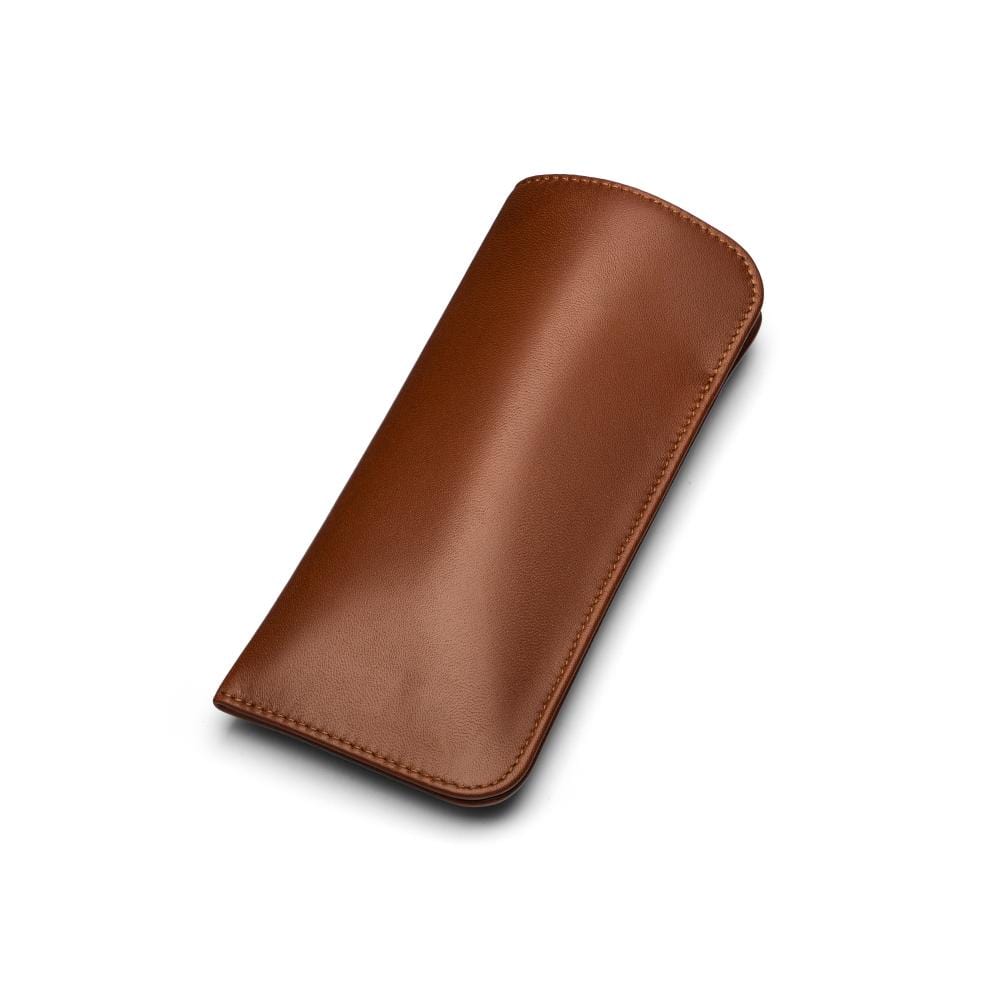 Large leather glasses case, soft tan, front
